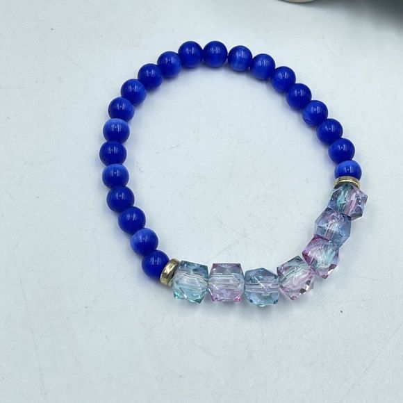 Colorful beads Navy Blue Agate Bracelet - Picture 2 of 5